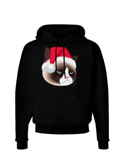 Santa Hat Disgruntled Siamese Cat Dark Hoodie Sweatshirt by-Hoodie-TooLoud-Black-Small-Davson Sales