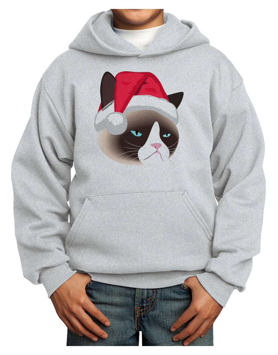 Santa Hat Disgruntled Siamese Cat Youth Hoodie Pullover Sweatshirt by-Youth Hoodie-TooLoud-White-XS-Davson Sales