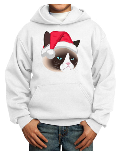 Santa Hat Disgruntled Siamese Cat Youth Hoodie Pullover Sweatshirt by-Youth Hoodie-TooLoud-White-XS-Davson Sales