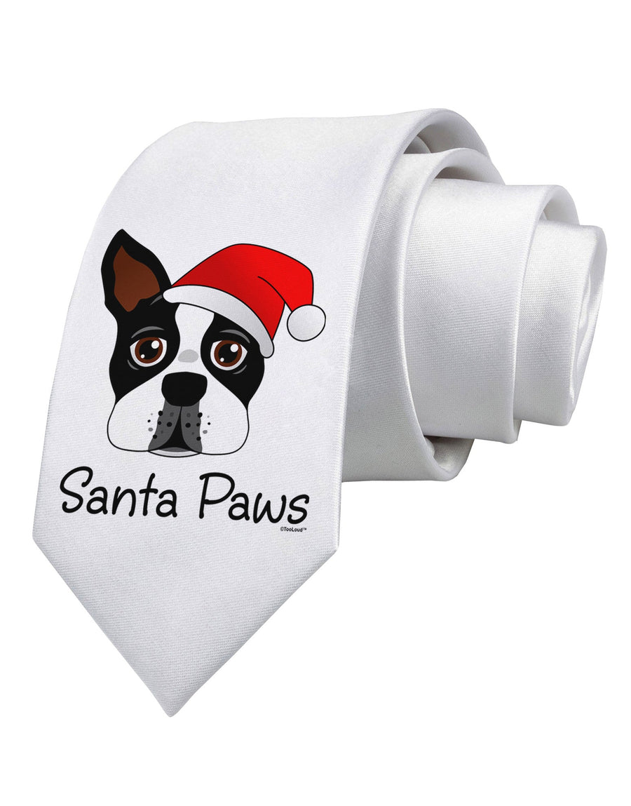 Santa Paws Christmas Dog Printed White Necktie