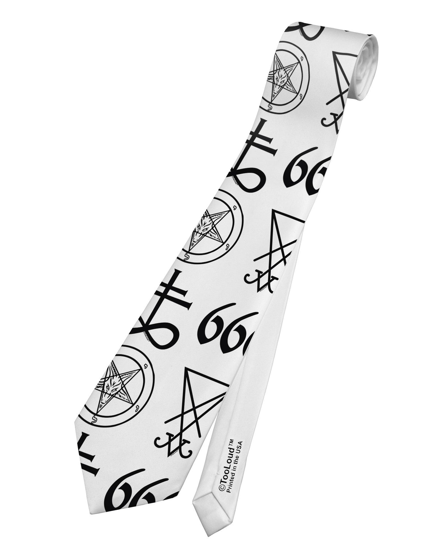 Satanic Symbols Printed White Necktie All Over Print