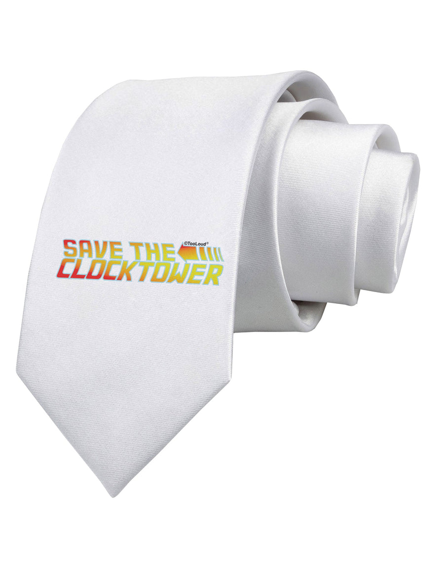 Save The Clock Tower Printed White Necktie by TooLoud