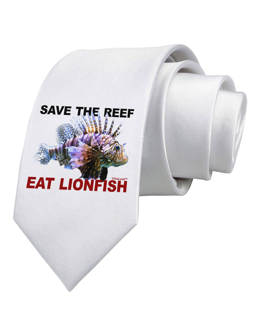 Save the Reef - Eat Lionfish Printed White Necktie