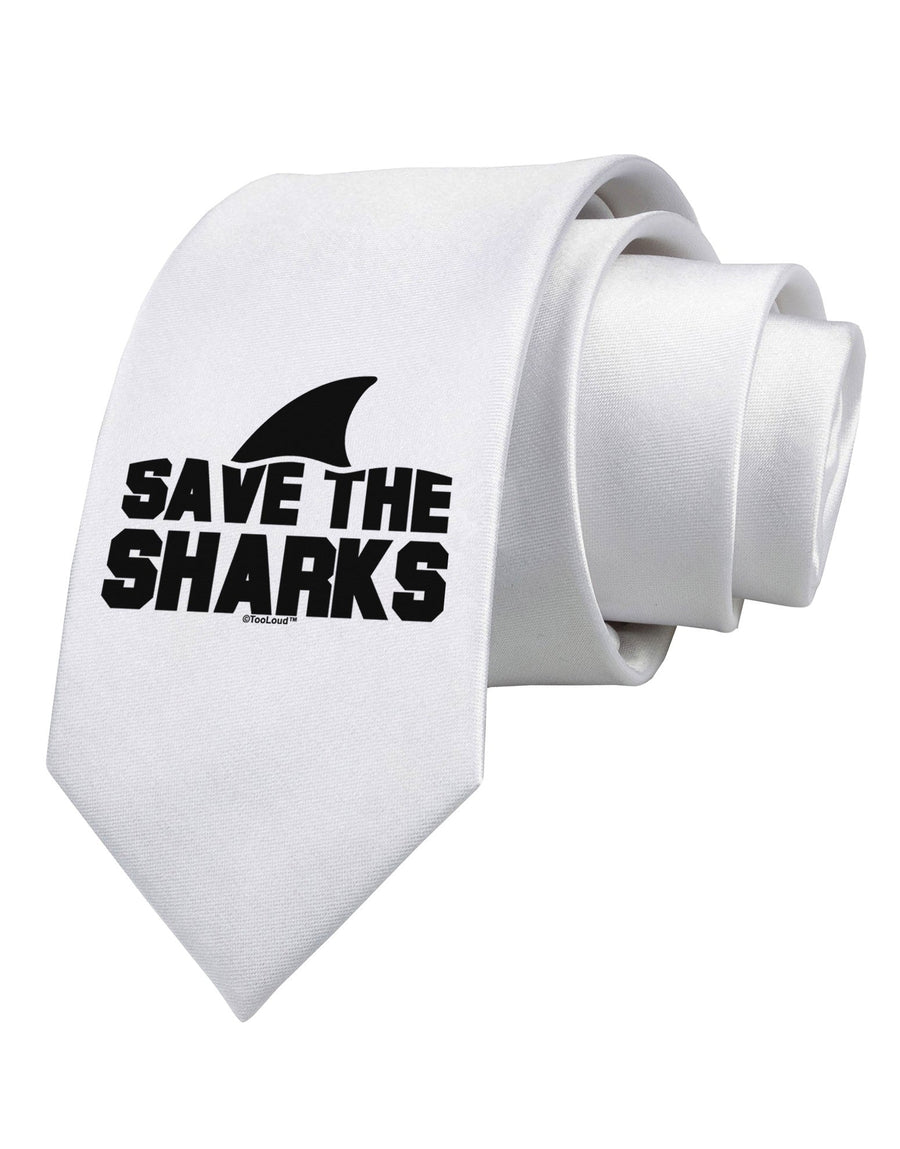 Save The Sharks - Fin Printed White Necktie