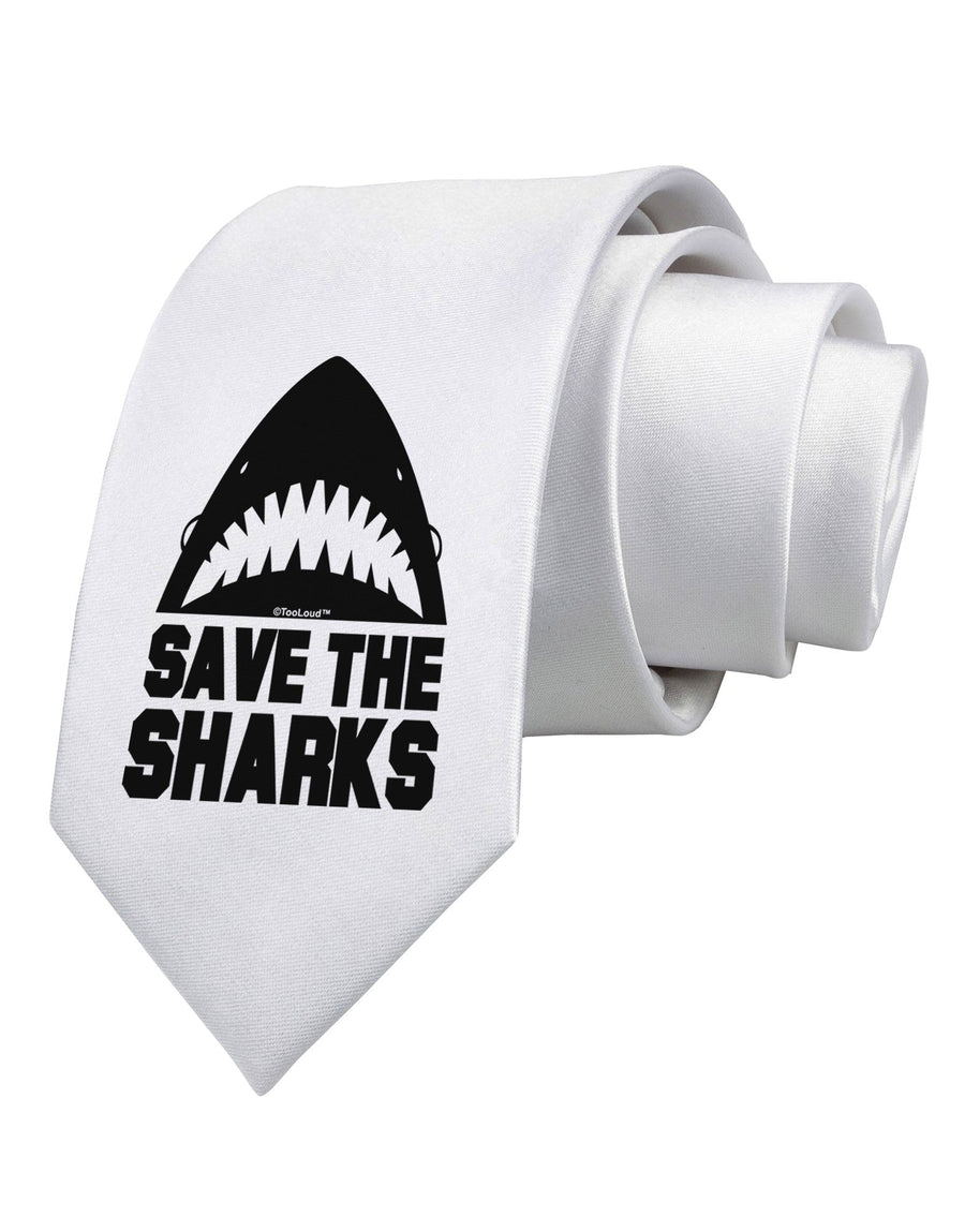 Save The Sharks Printed White Necktie