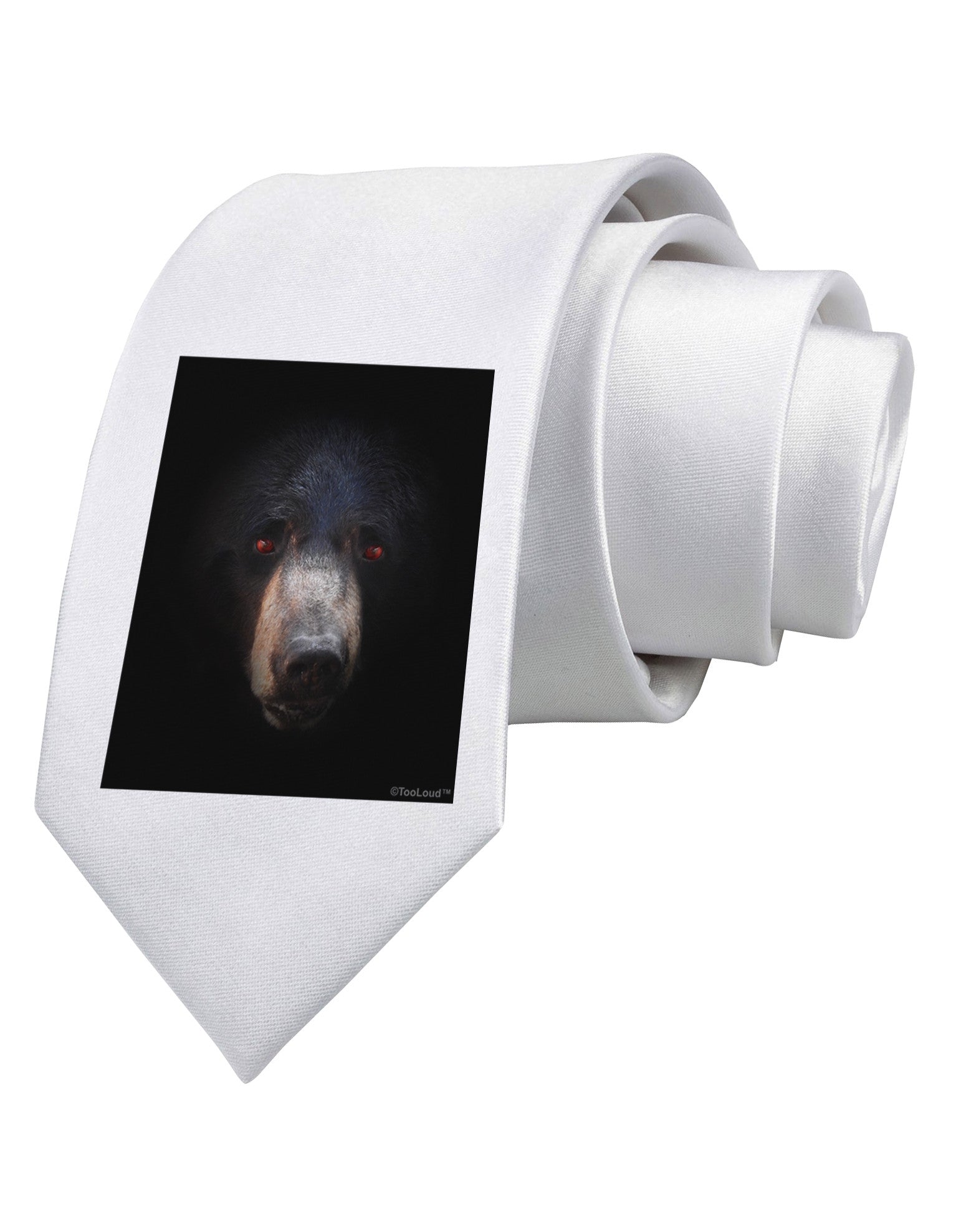 Scary Black Bear Printed White Necktie