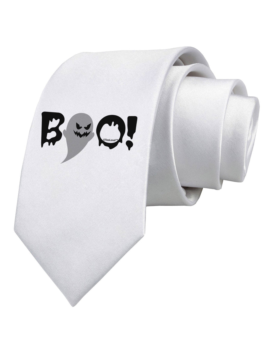 Scary Boo Text Printed White Necktie