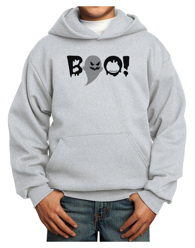 Scary Boo Text Youth Hoodie Pullover Sweatshirt-Youth Hoodie-TooLoud-Ash-XS-Davson Sales