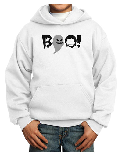 Scary Boo Text Youth Hoodie Pullover Sweatshirt-Youth Hoodie-TooLoud-White-XS-Davson Sales