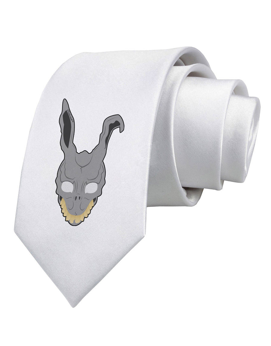 Scary Bunny Face Printed White Necktie