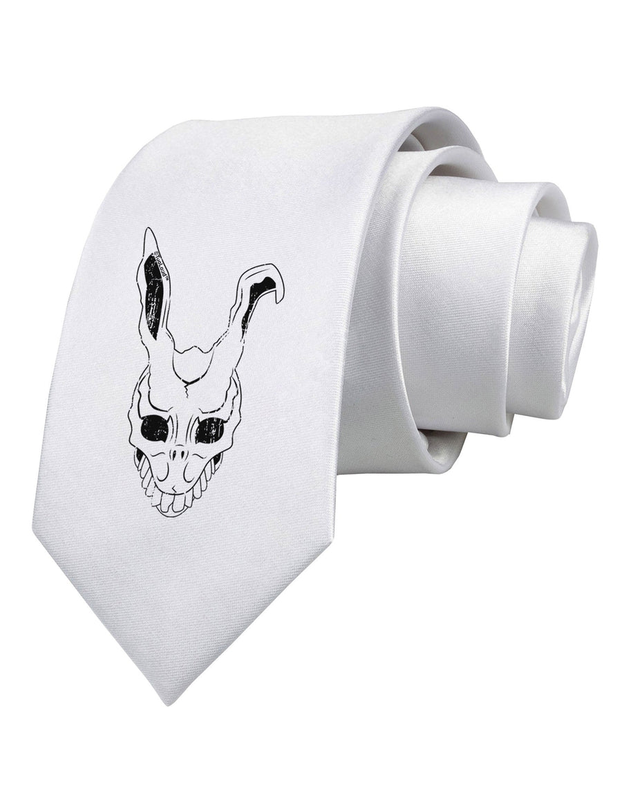 Scary Bunny Face White Distressed Printed White Necktie