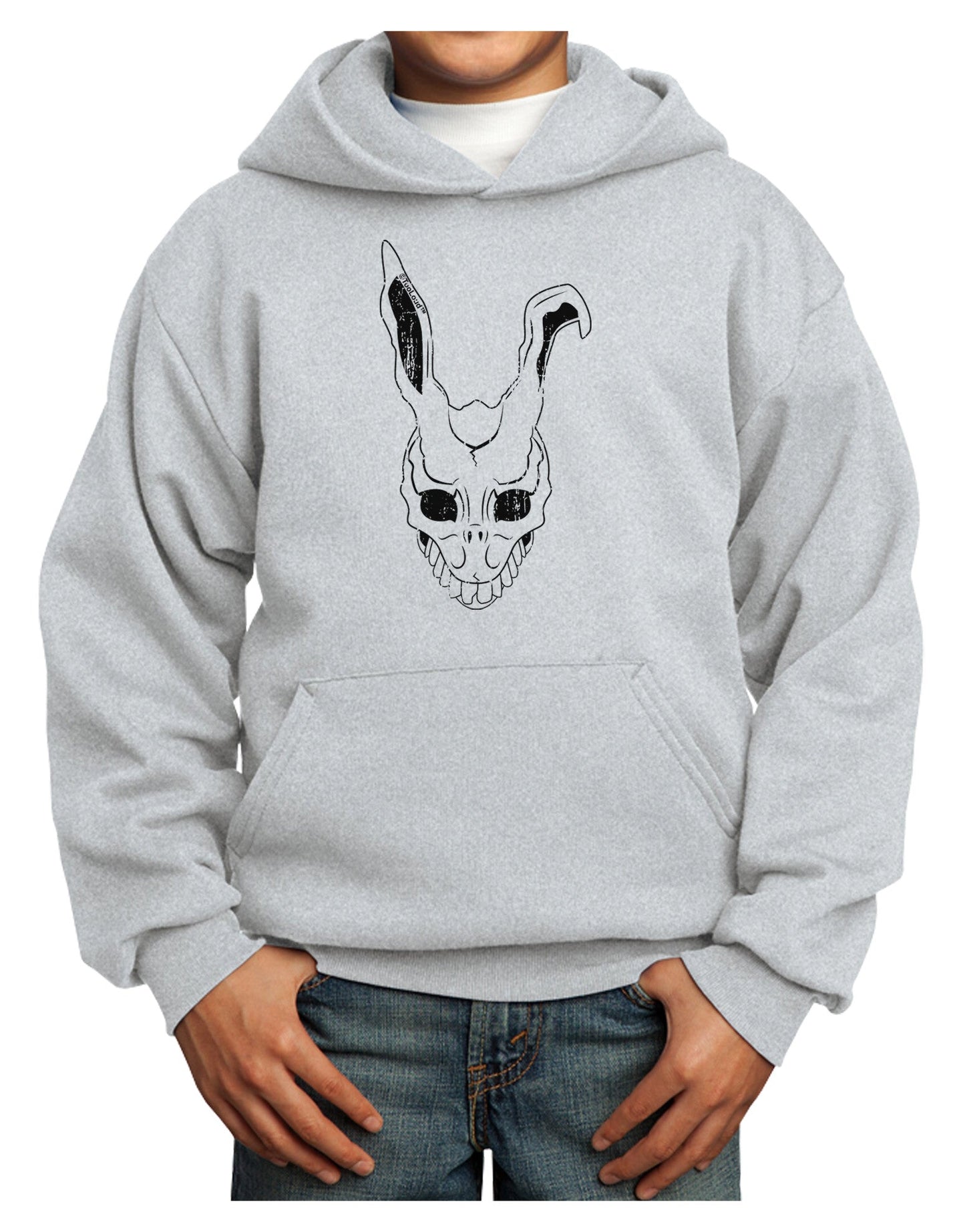 Scary Bunny Face White Distressed Youth Hoodie Pullover Sweatshirt-Youth Hoodie-TooLoud-Ash-XS-Davson Sales