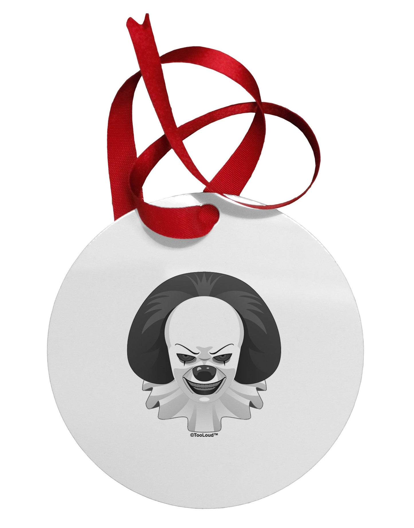 Scary Clown Grayscale Circular Metal Ornament-Ornament-TooLoud-White-Davson Sales