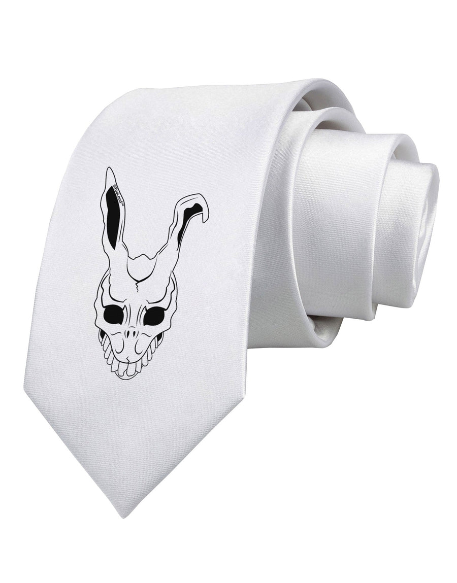 Scary Face Bunny White Printed White Necktie