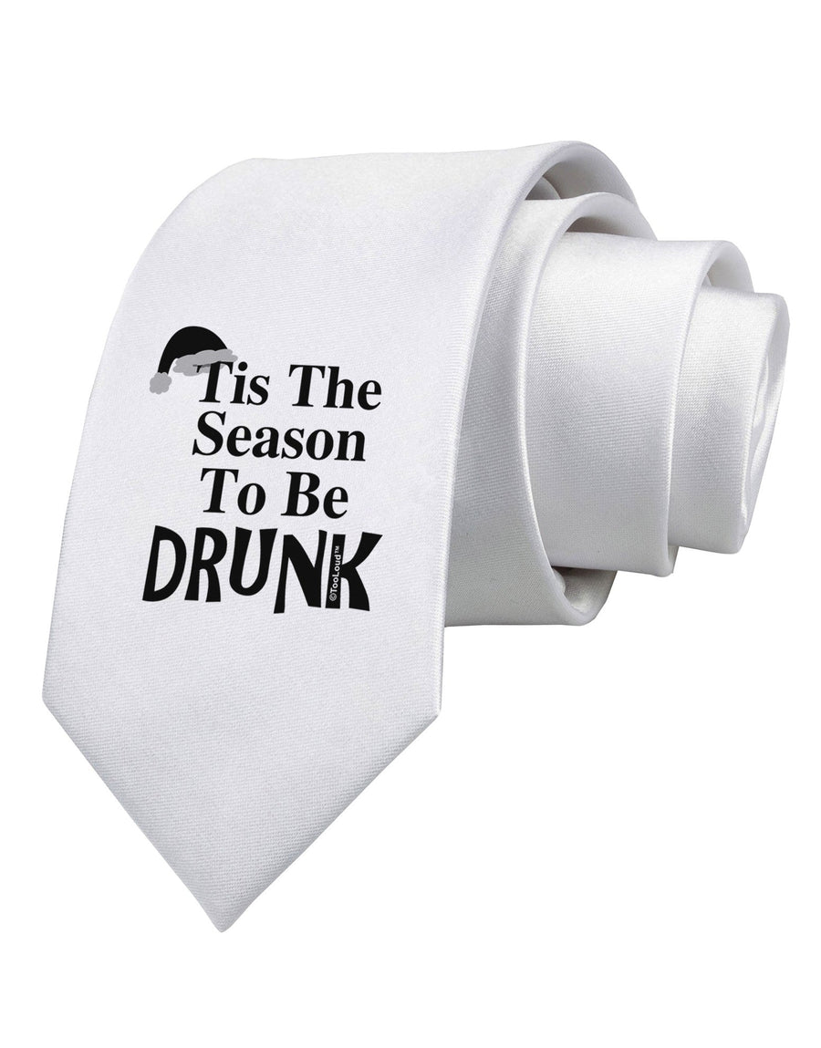 Season To Be Drunk BnW Printed White Necktie