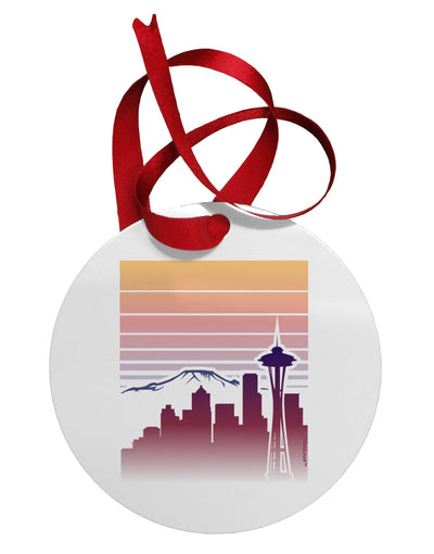 Seattle Skyline Sunrise Circular Metal Ornament-Ornament-TooLoud-White-Davson Sales