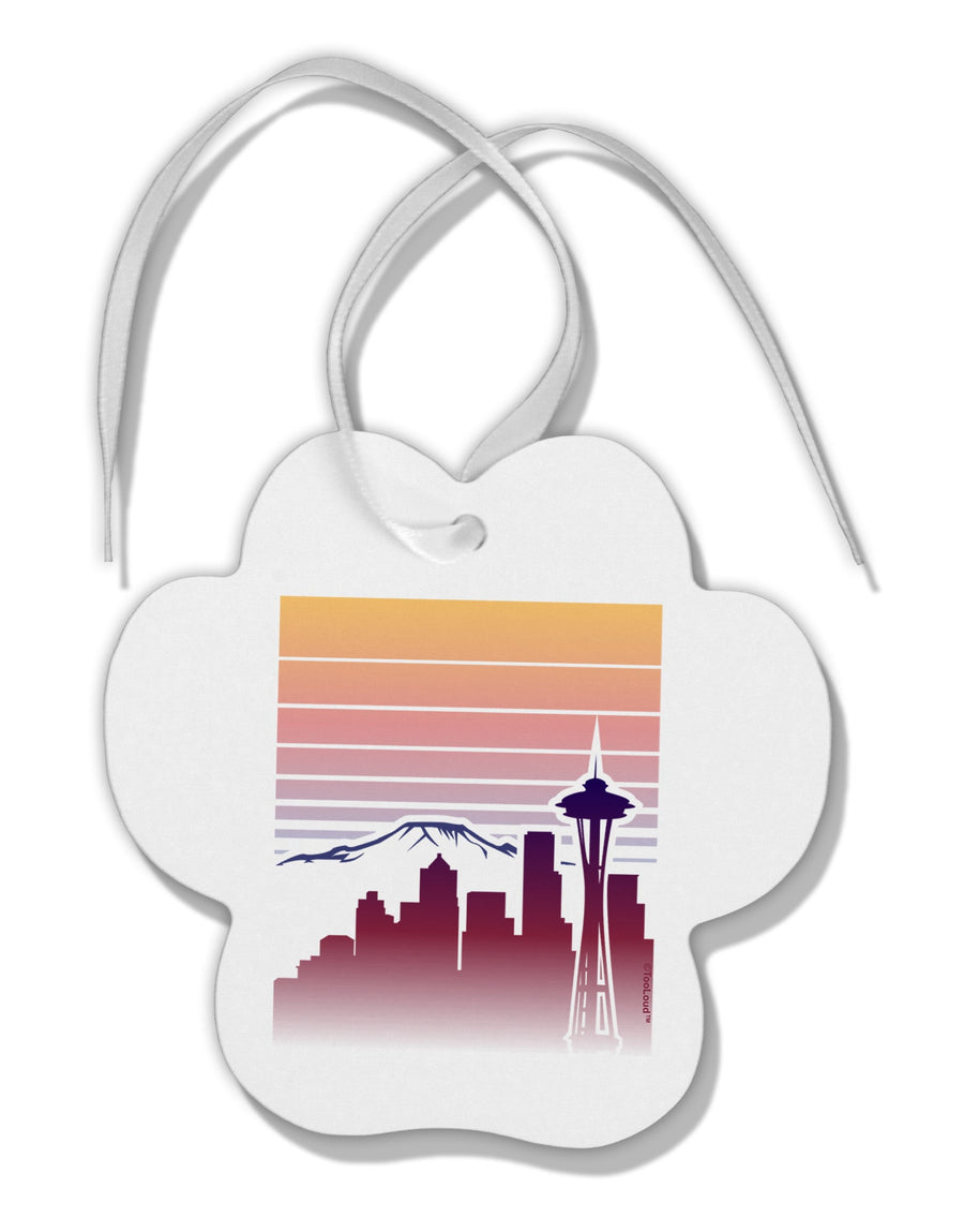 Seattle Skyline Sunrise Paw Print Shaped Ornament-Ornament-TooLoud-White-Davson Sales