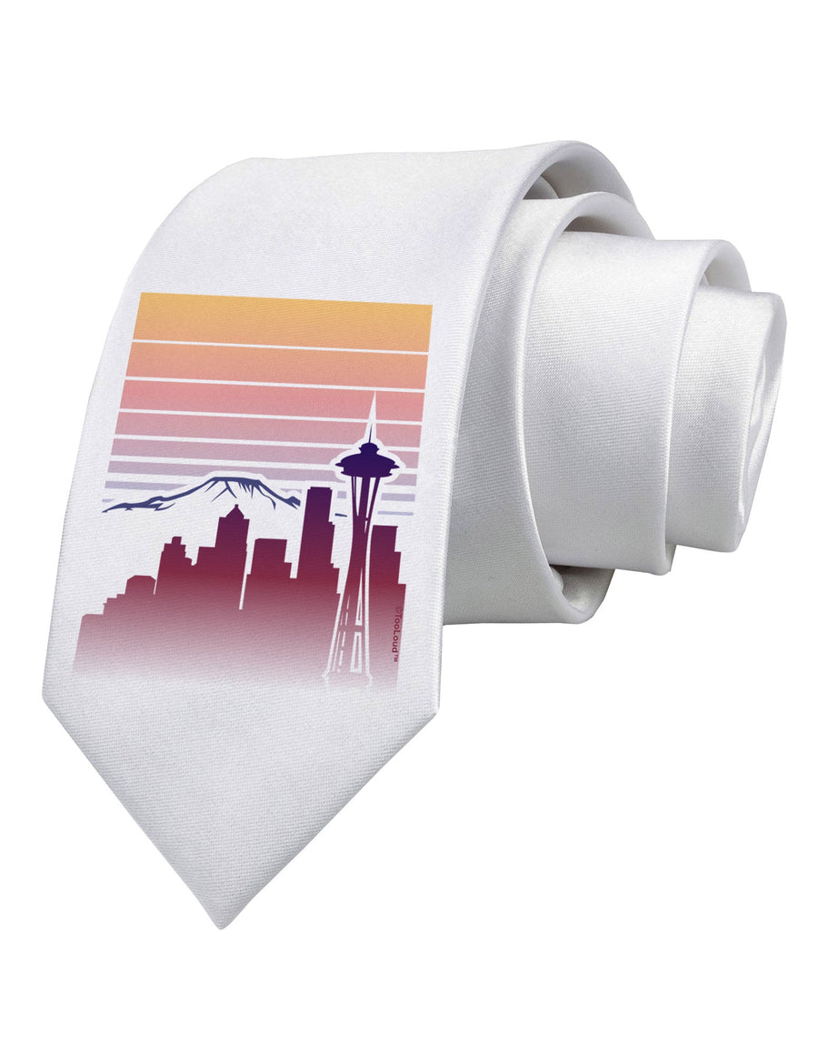 Seattle Skyline Sunrise Printed White Necktie