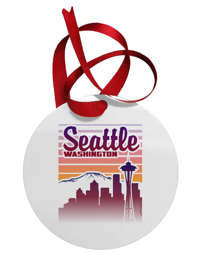 Seattle Washington Sunset Circular Metal Ornament-Ornament-TooLoud-White-Davson Sales