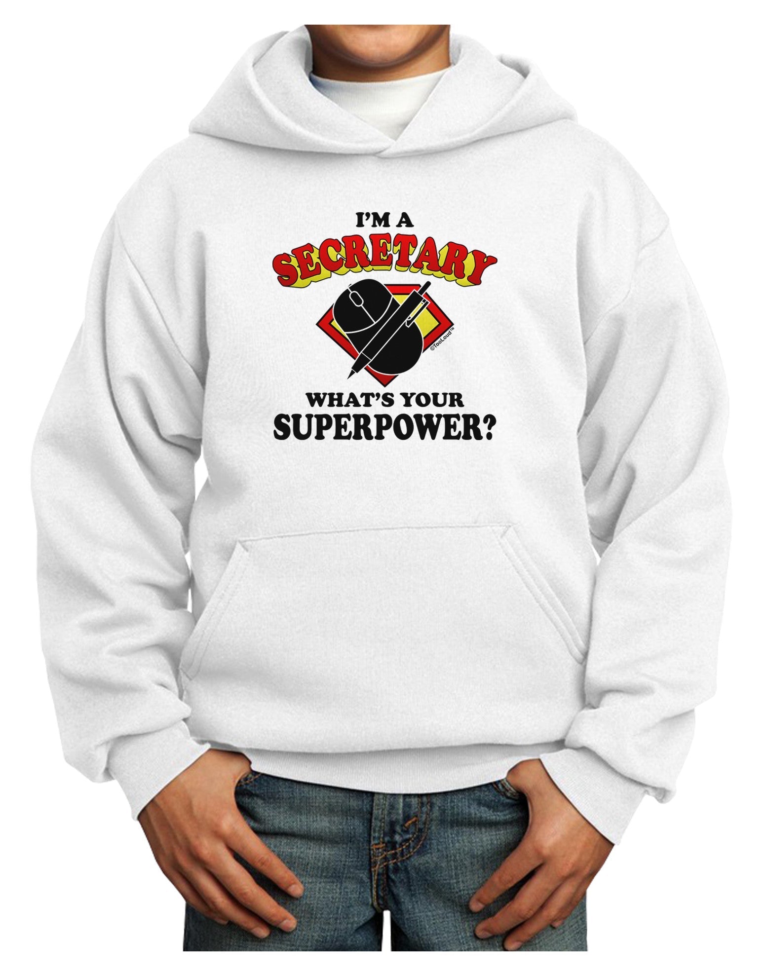 Secretary - Superpower Youth Hoodie Pullover Sweatshirt-Youth Hoodie-TooLoud-White-XS-Davson Sales