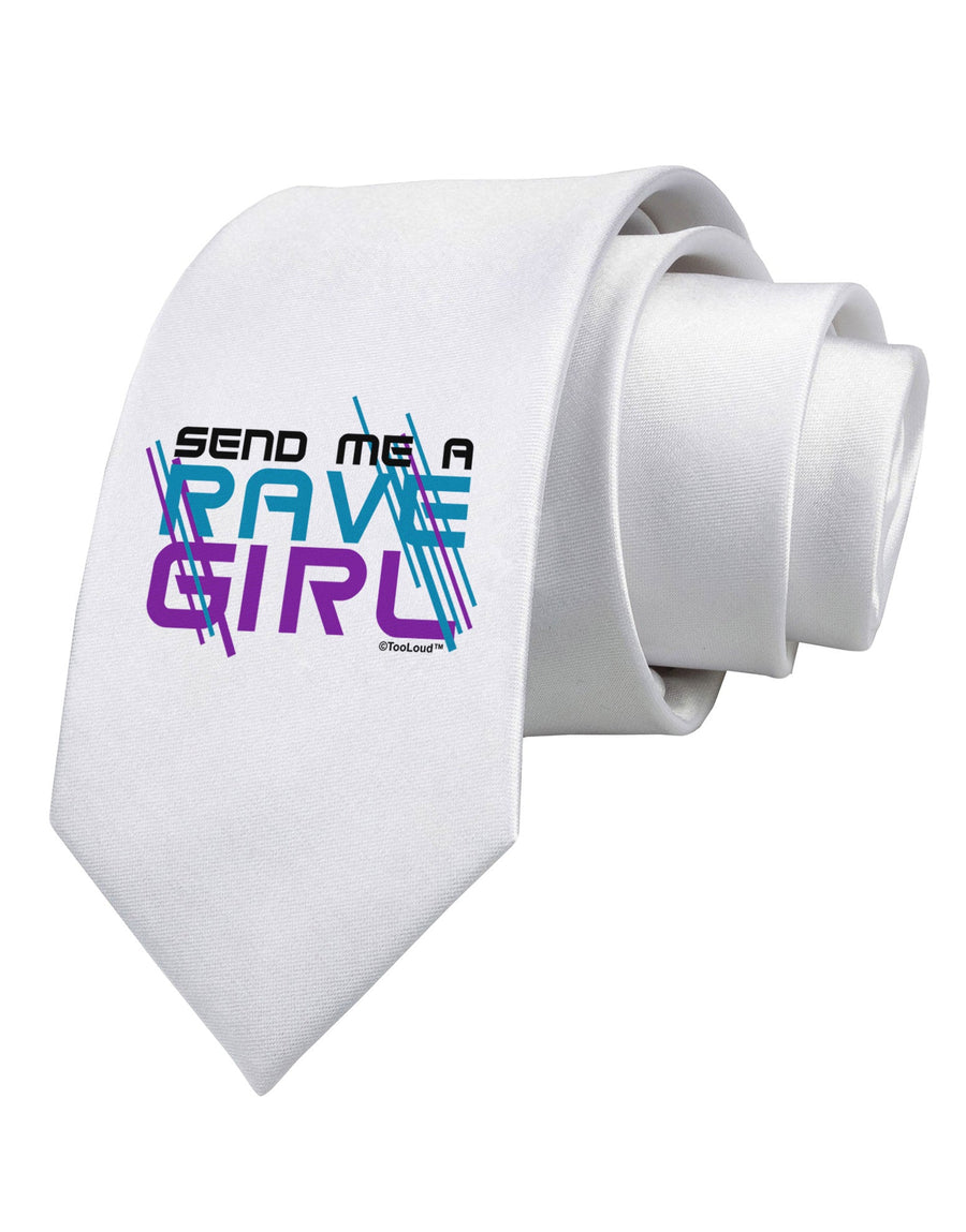 Send Me A Rave Girl Printed White Necktie