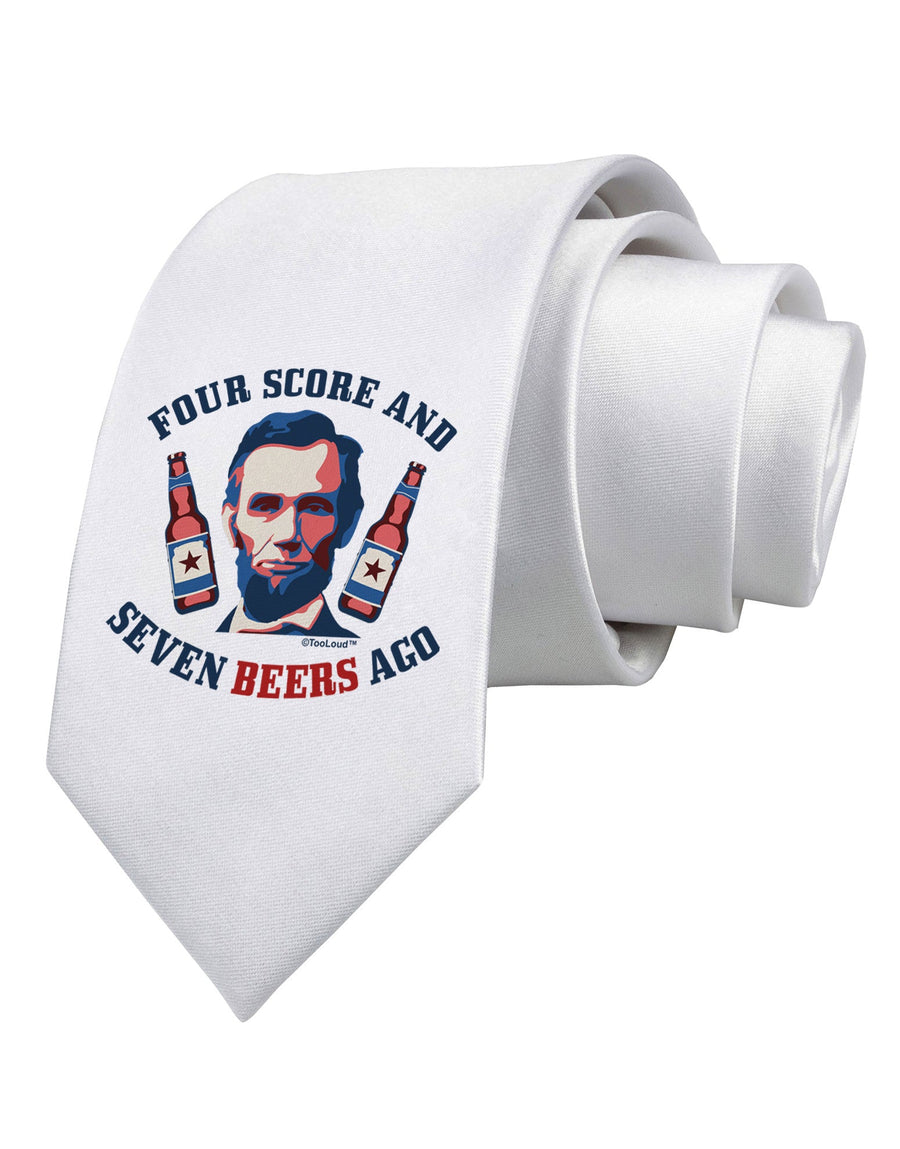 Seven Beers Ago - Lincoln Printed White Necktie