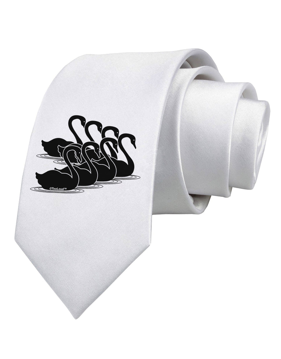 Seven Swans A Swimming Printed White Necktie