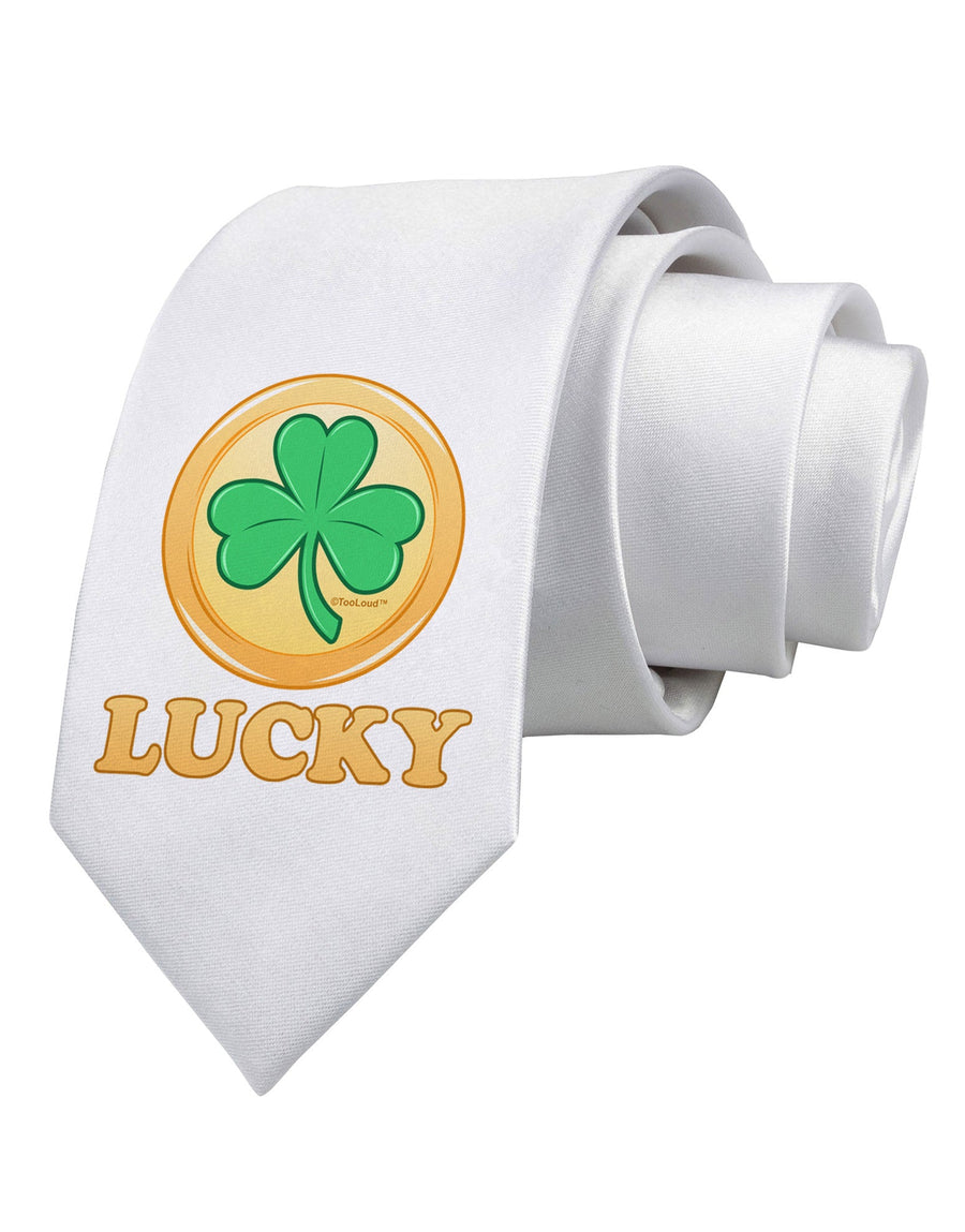 Shamrock Button - Lucky Printed White Necktie by TooLoud