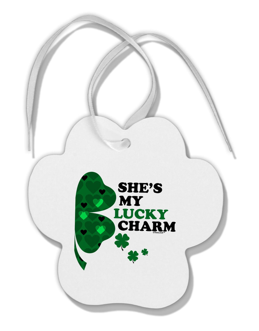 She's My Lucky Charm - Right Paw Print Shaped Ornament-Ornament-TooLoud-White-Davson Sales