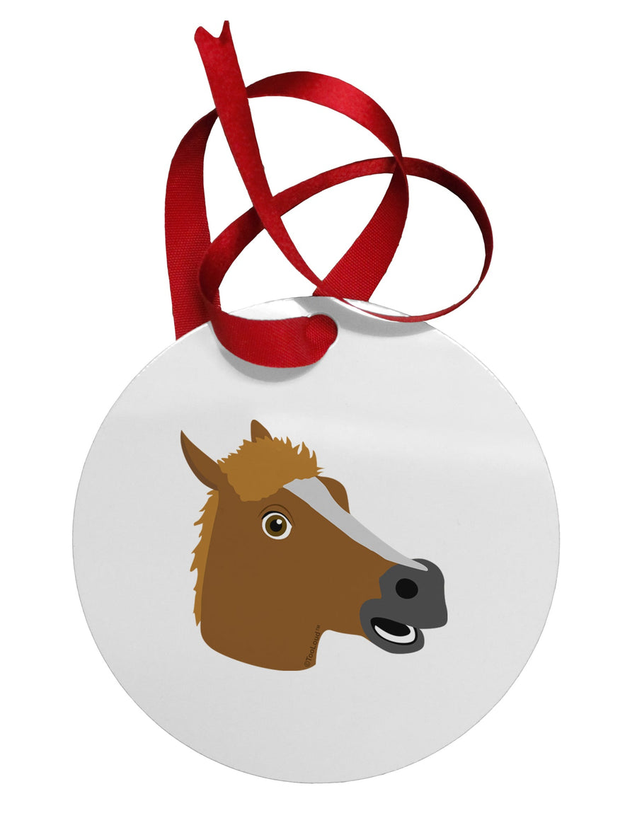 Silly Cartoon Horse Head Circular Metal Ornament by TooLoud-Ornament-TooLoud-White-Davson Sales