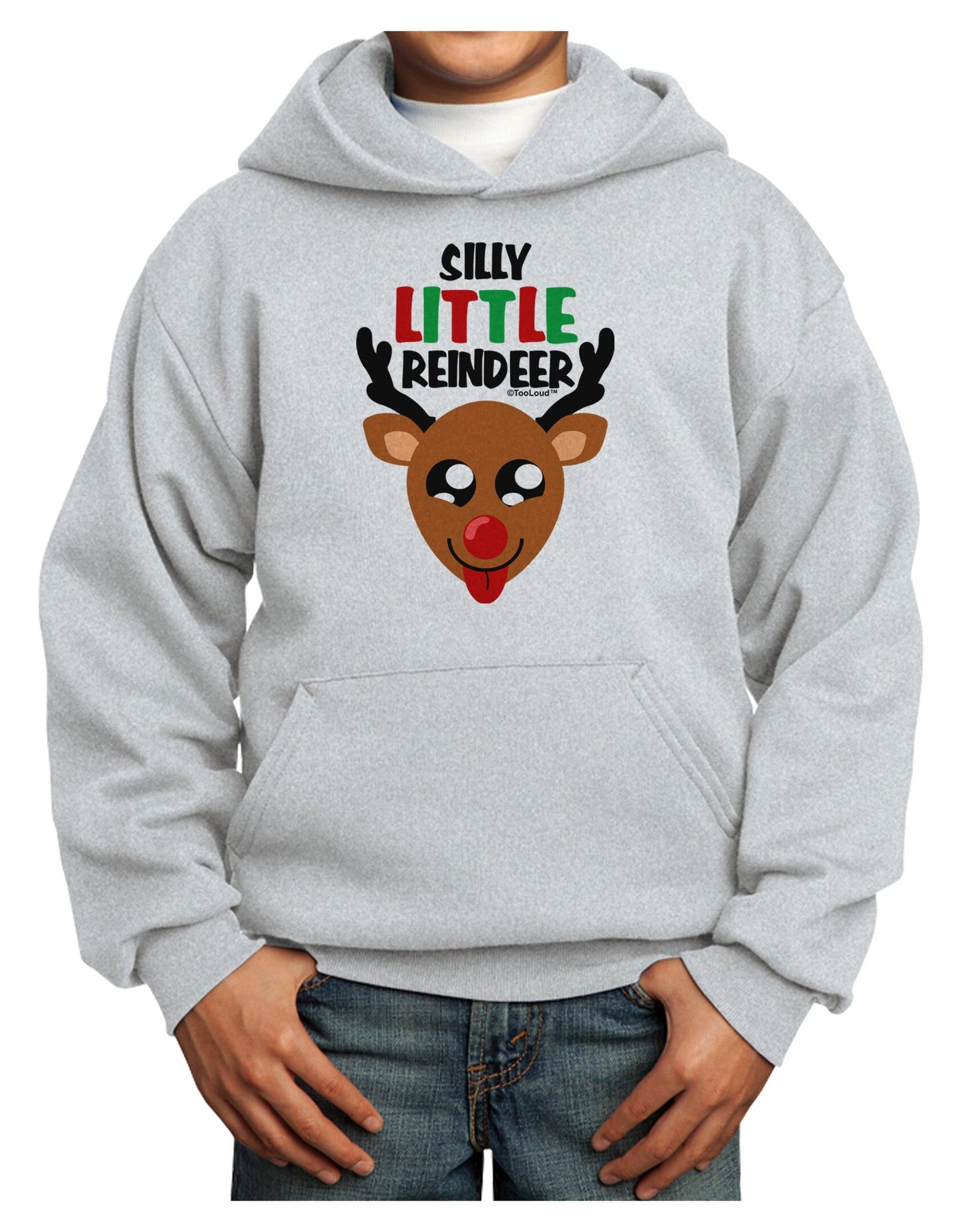 Silly Little Reindeer Matching Deer Youth Hoodie Pullover Sweatshirt-Youth Hoodie-TooLoud-Ash-XS-Davson Sales