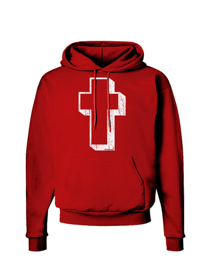 Simple Cross Design Black Distressed Dark Hoodie Sweatshirt by TooLoud-Hoodie-TooLoud-Red-Small-Davson Sales