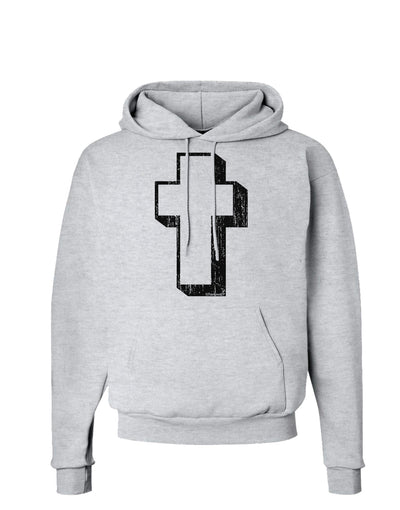 Simple Cross Design Black Distressed Hoodie Sweatshirt by TooLoud-Hoodie-TooLoud-AshGray-Small-Davson Sales