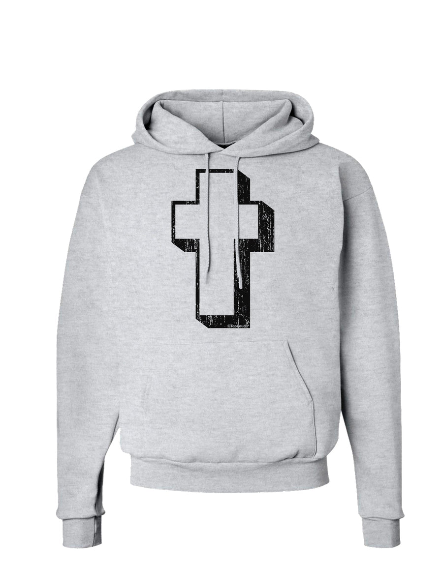 Simple Cross Design Black Distressed Hoodie Sweatshirt by TooLoud-Hoodie-TooLoud-White-Small-Davson Sales