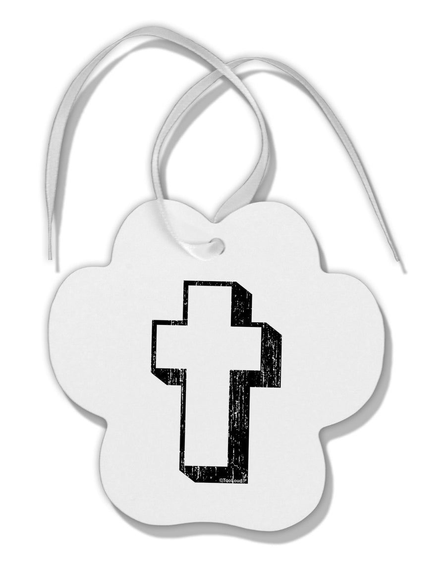 Simple Cross Design Black Distressed Paw Print Shaped Ornament by TooLoud-Ornament-TooLoud-White-Davson Sales