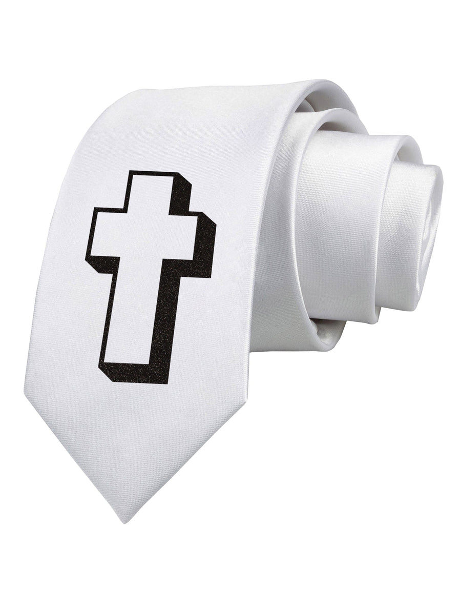 Simple Cross Design Glitter - Black Printed White Necktie by TooLoud