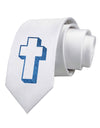 Simple Cross Design Glitter - Blue Printed White Necktie by TooLoud