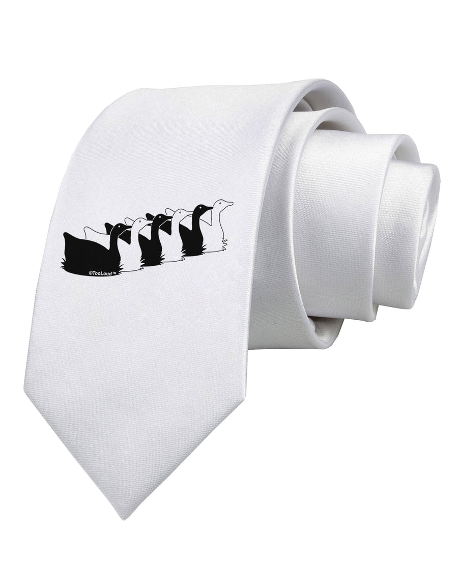 Six Geese A laying Printed White Necktie