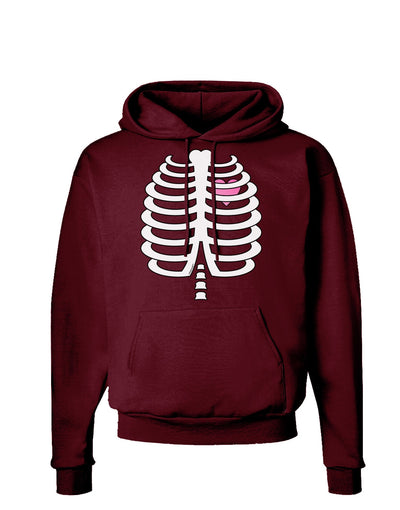 Skeleton Ribcage with Pink Heart Halloween Dark Hoodie Sweatshirt-Hoodie-TooLoud-Maroon-Small-Davson Sales