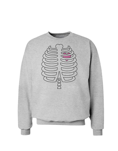 Skeleton Ribcage with Pink Heart Halloween Sweatshirt-Sweatshirts-TooLoud-AshGray-Small-Davson Sales