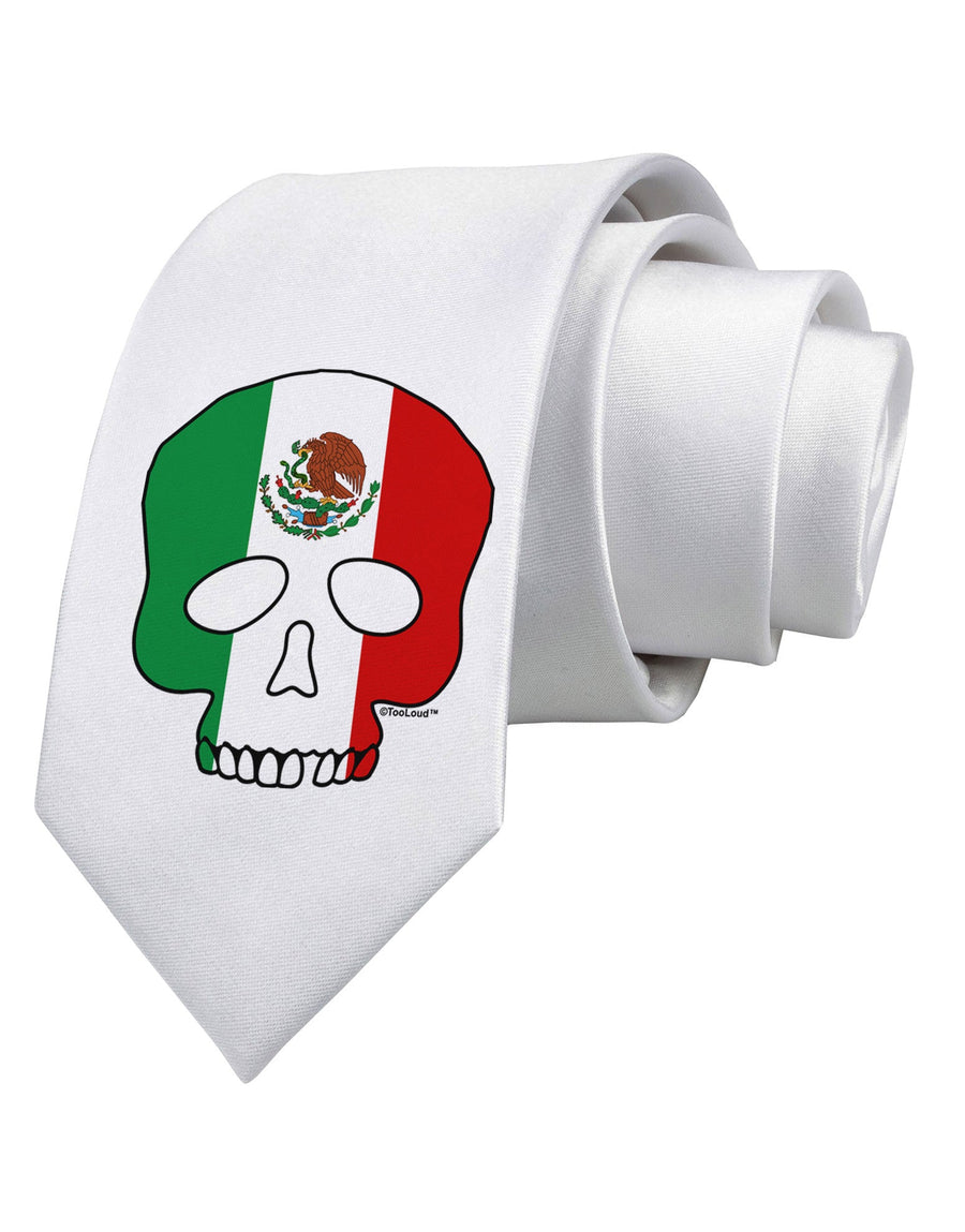 Skull Flag Mexico Printed White Necktie