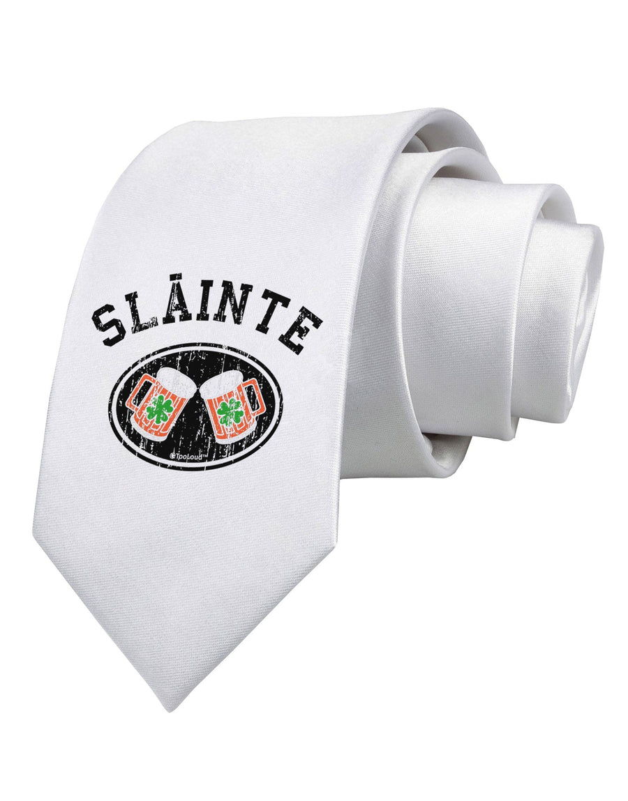 Slainte - St. Patrick's Day Irish Cheers Printed White Necktie by TooLoud