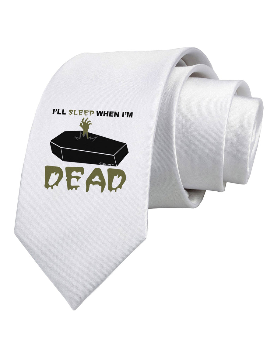 Sleep When Dead Coffin Printed White Necktie