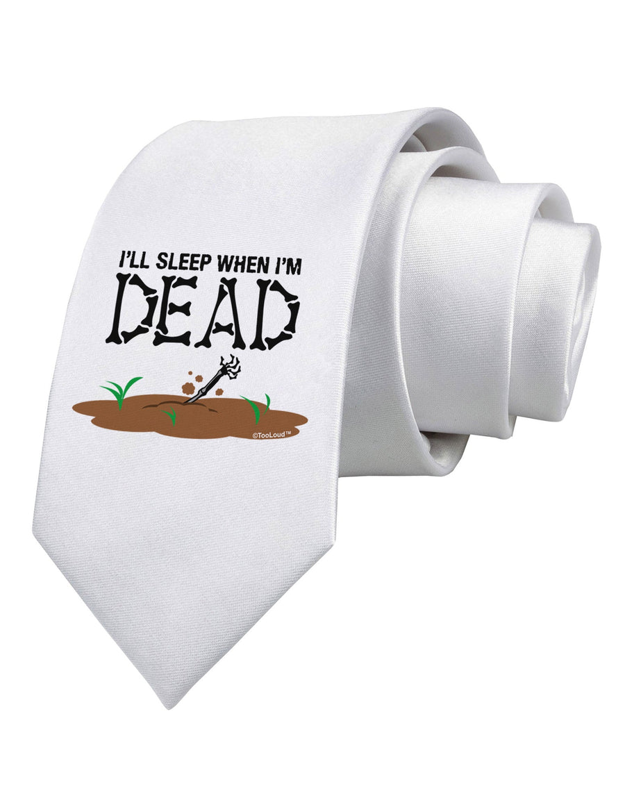 Sleep When Dead Printed White Necktie