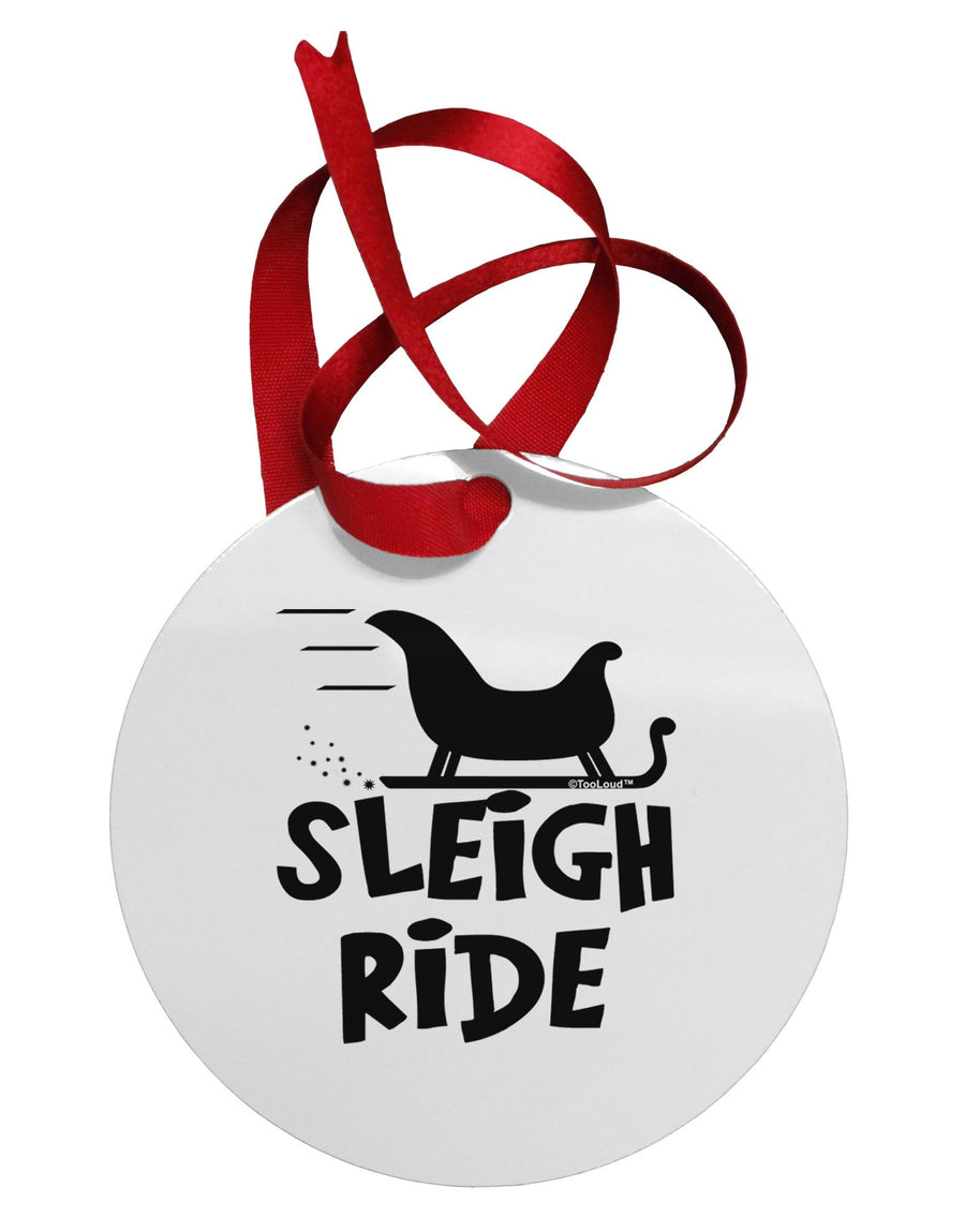 Sleigh Ride BnW Circular Metal Ornament-Ornament-TooLoud-White-Davson Sales