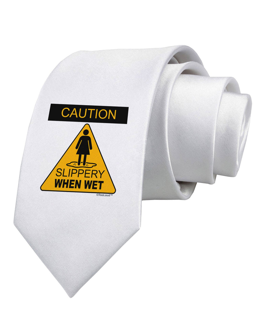 Slippery When Wet Printed White Necktie