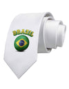 Soccer Ball Flag - Brazil Printed White Necktie