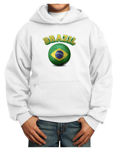 Soccer Ball Flag - Brazil Youth Hoodie Pullover Sweatshirt-Youth Hoodie-TooLoud-White-XS-Davson Sales