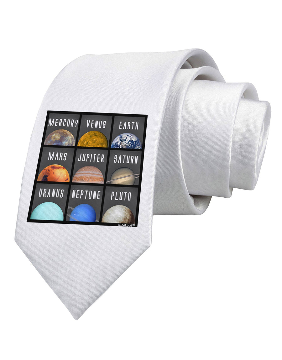 Solar System Squares Printed White Necktie