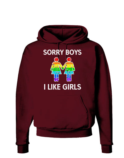 Sorry Boys I Like Girls Lesbian Rainbow Distressed Dark Hoodie Sweatshirt-Hoodie-TooLoud-Maroon-Small-Davson Sales